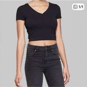 Wild Fable Black V-Neck Crop Top